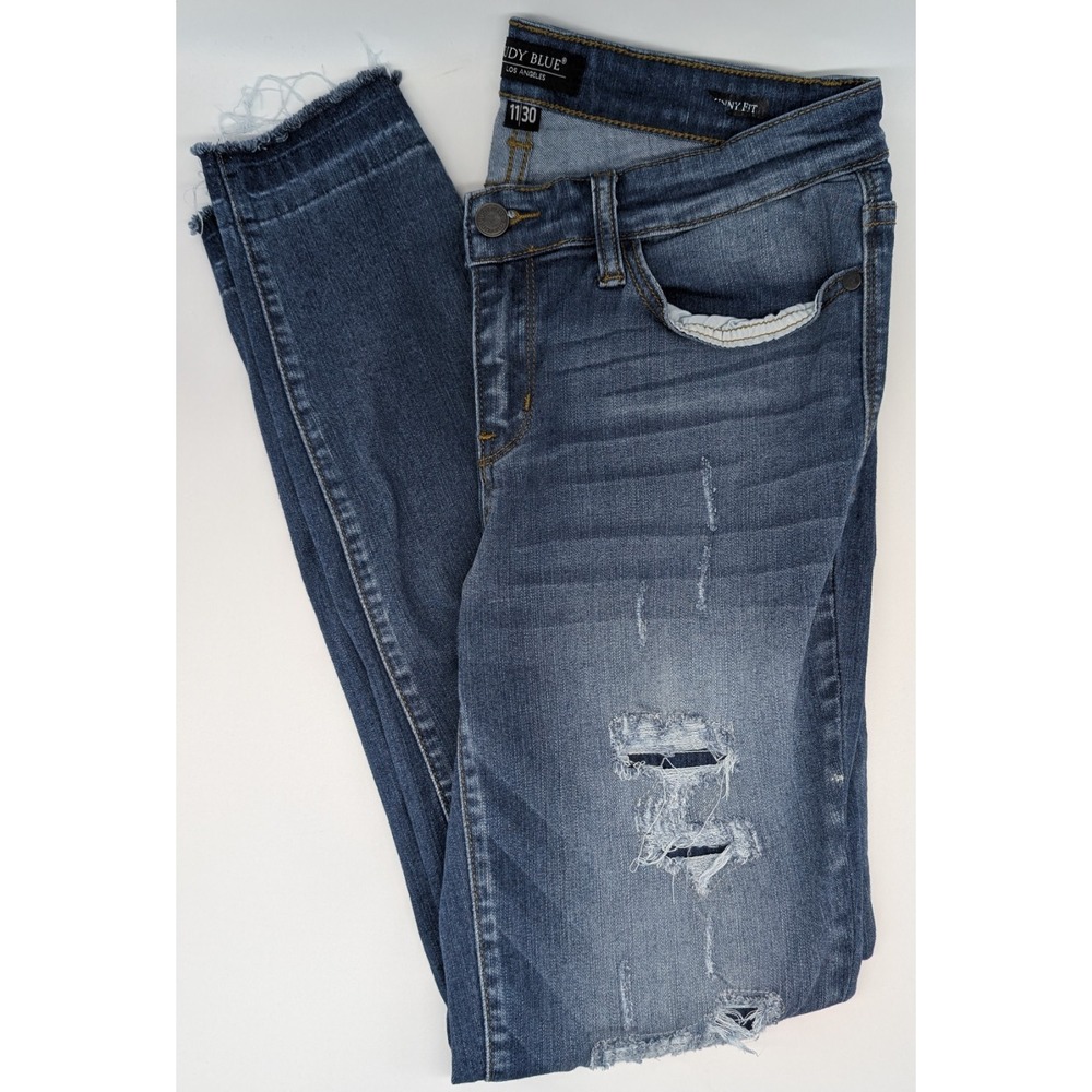 Judy Blue Jeans Womens Size 11/30 Skinny Fit‎ Distressed Raw Hem JB8240MD